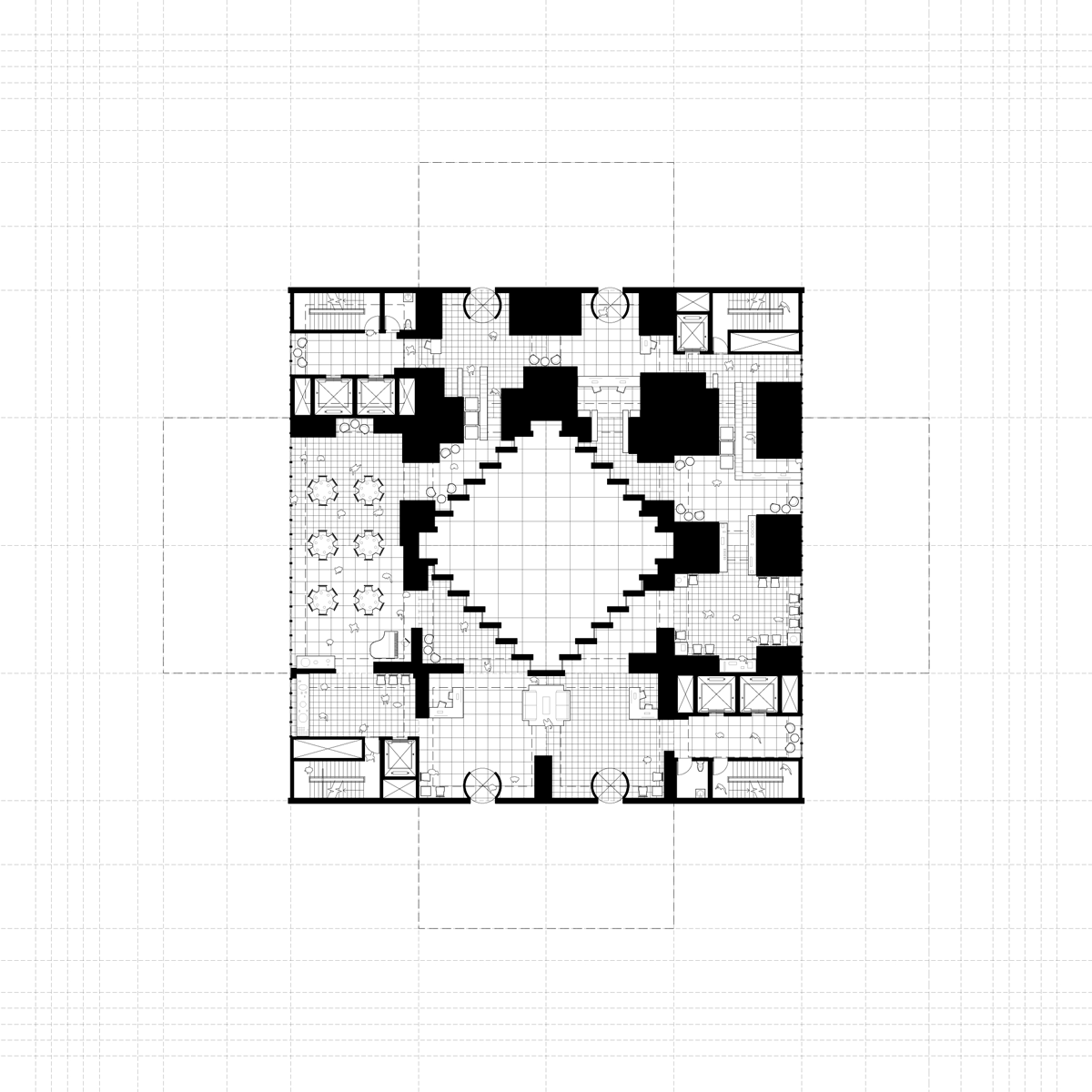 Image of First floor plan of the chancery, housing reception, security, and cultural functions.