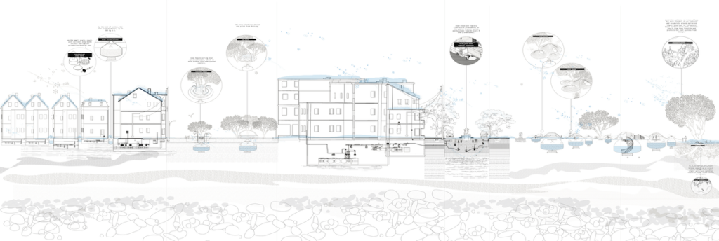 site elevation with details showing snow removal plan