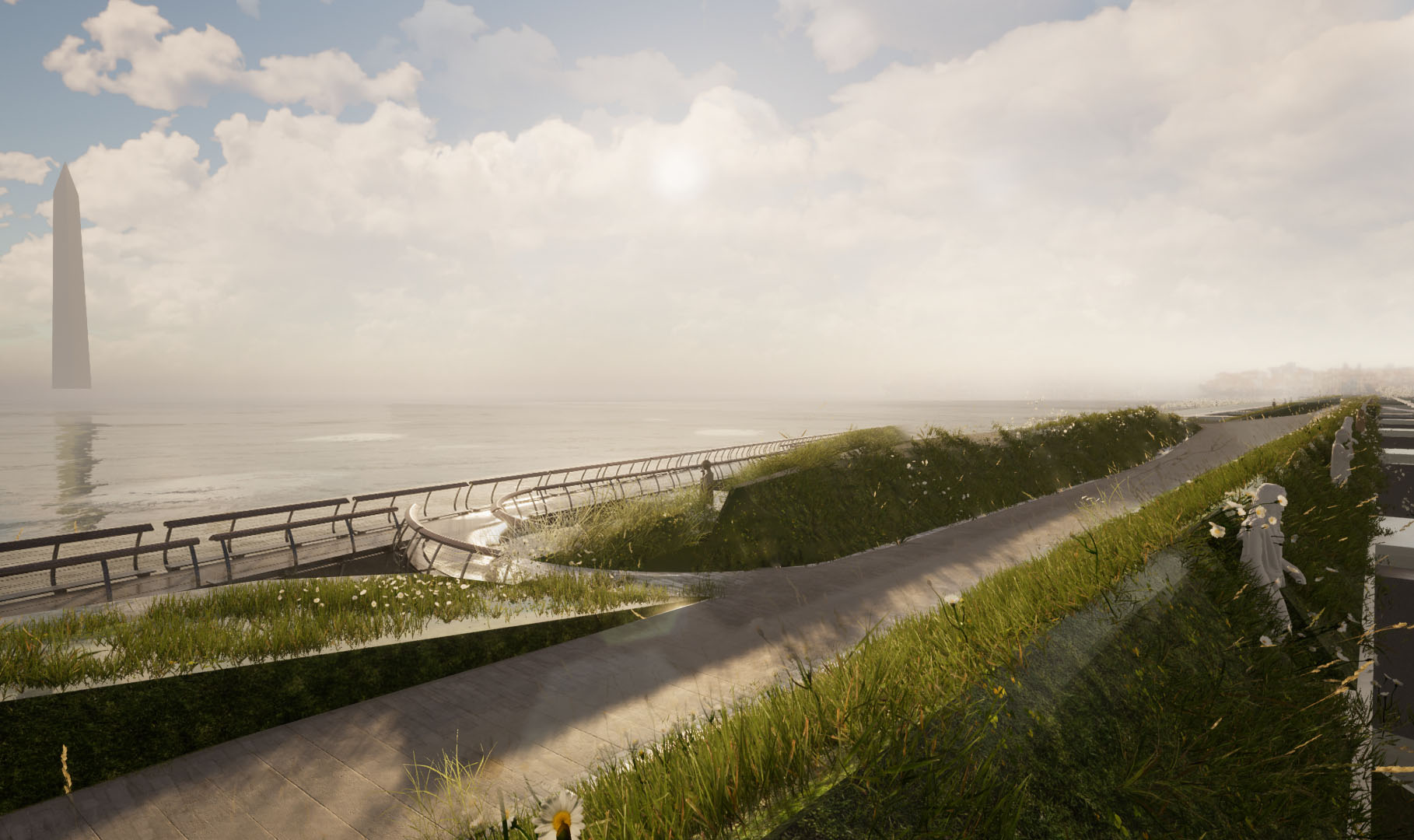 Rendering of the bridge with the Washington monument in the distance.