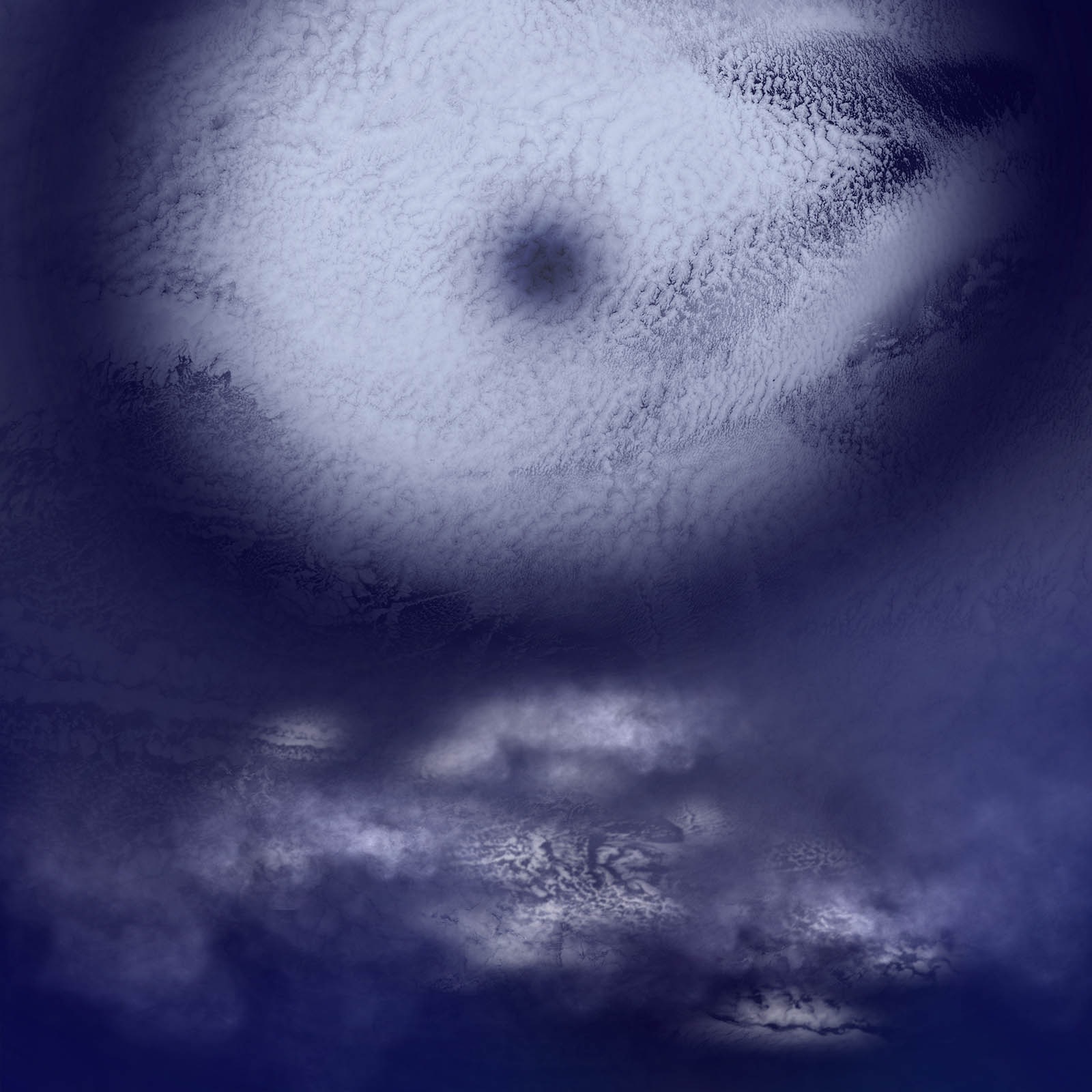 dark purple abstract visualization with white cloud-like form at top of image