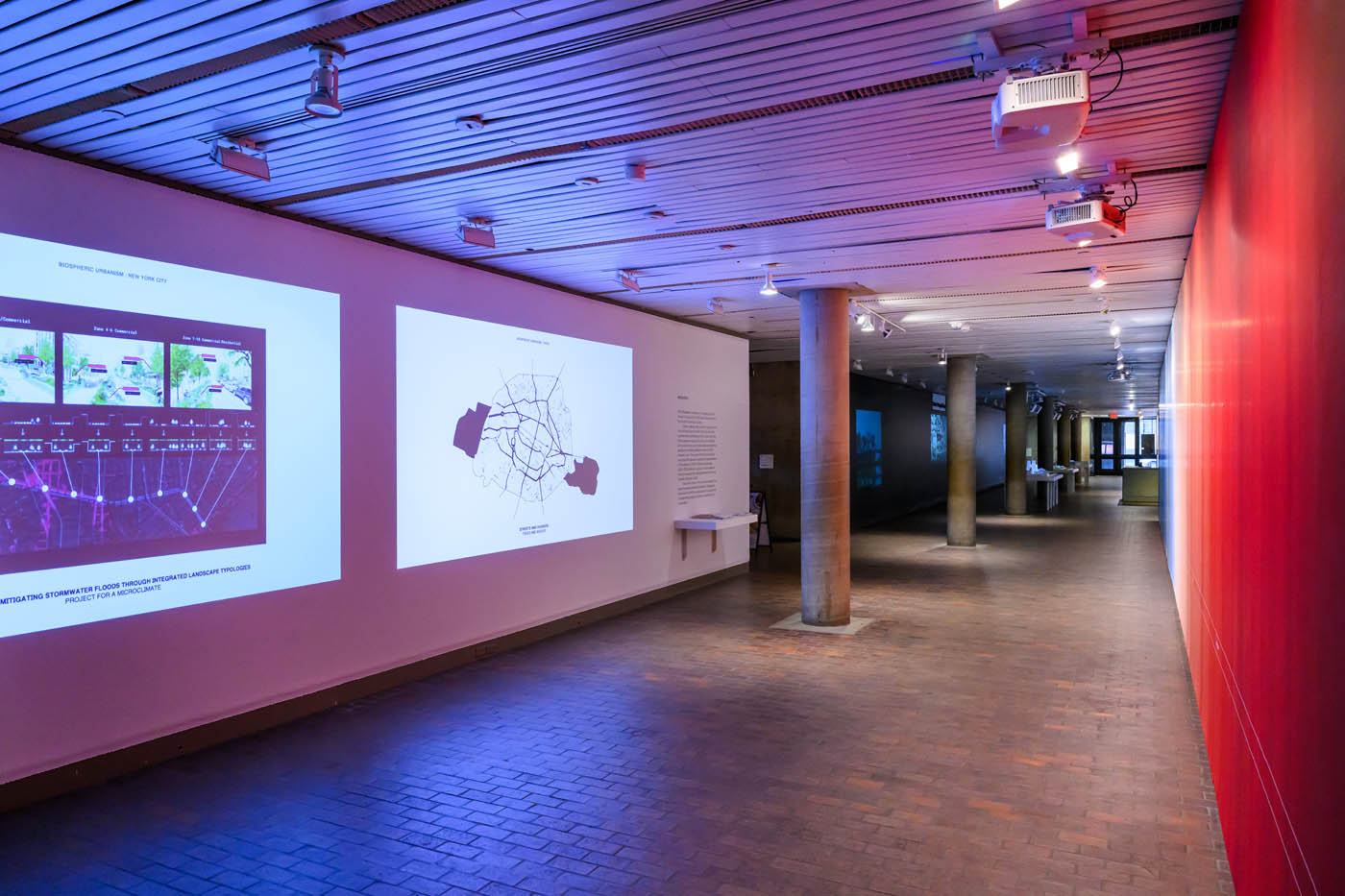 Two projections on wall.