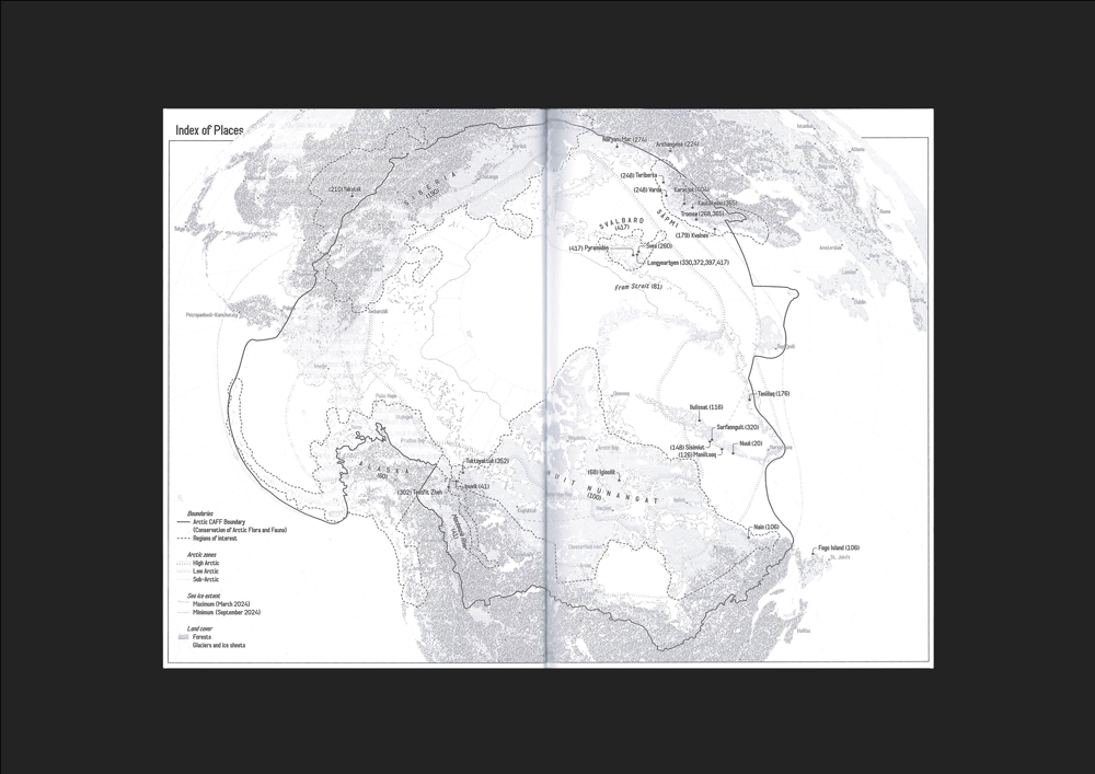 Black and white map of the Arctic.