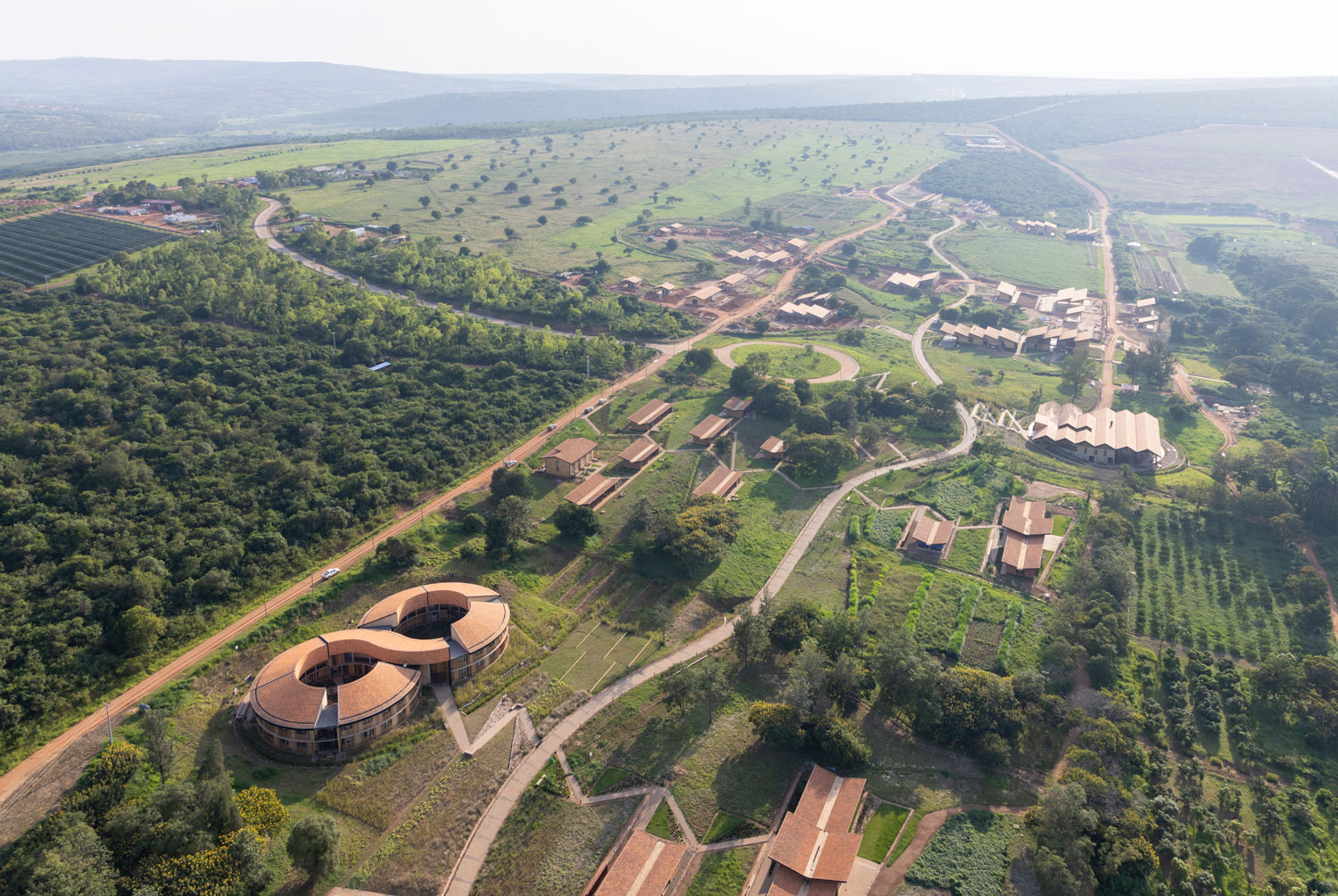 An aerial view of an agricultural college campus in Rwanda.